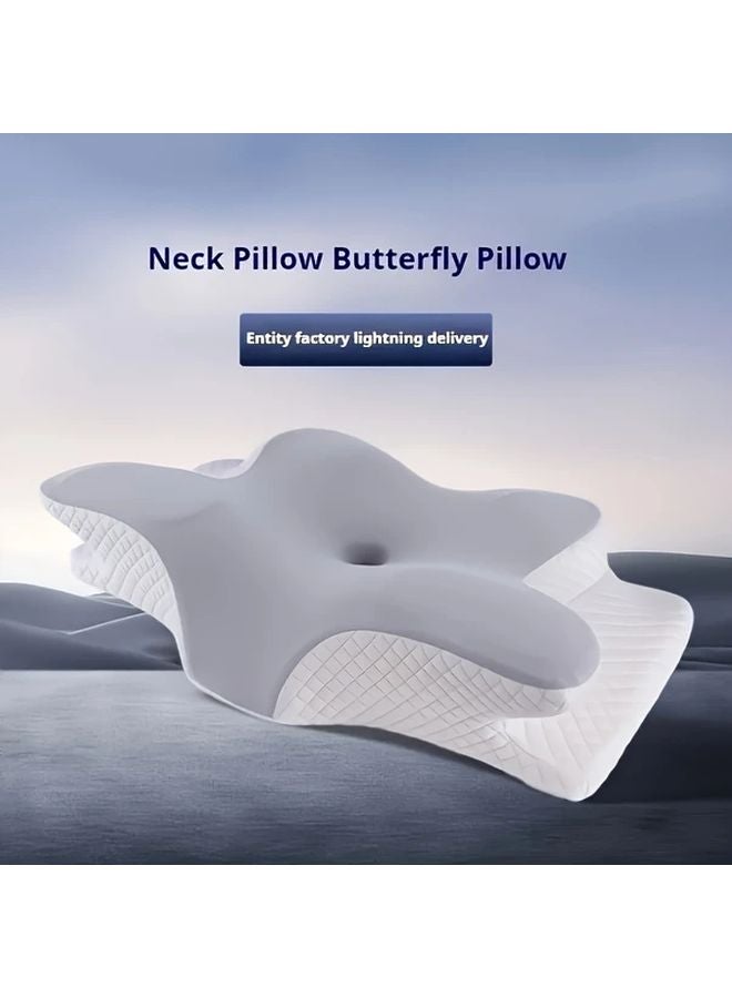 Light Grey Butterfly Ergonomic Pillow For Back And Side Sleepers Neck Support - Image 2